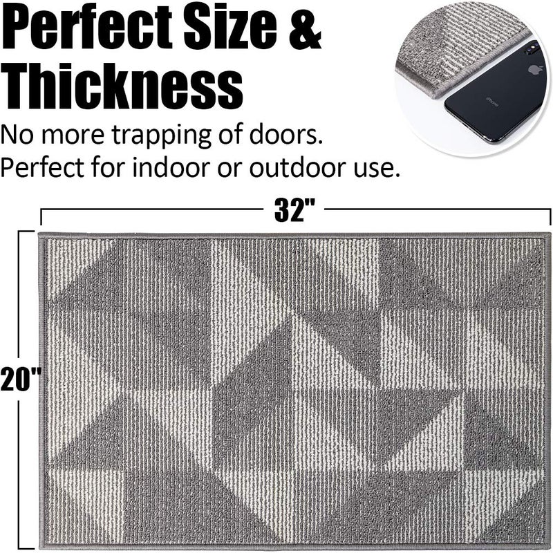 Aoonby Indoor Doormat 20"x 32", Absorbent Front Back Door Mat, Rubber Backing Non Slip Floor Mats Inside Mud Dirt Trapper Outside Entrance Front Door Rug Carpet, Machine Washable Low Profile - Grey Geome - Image 2